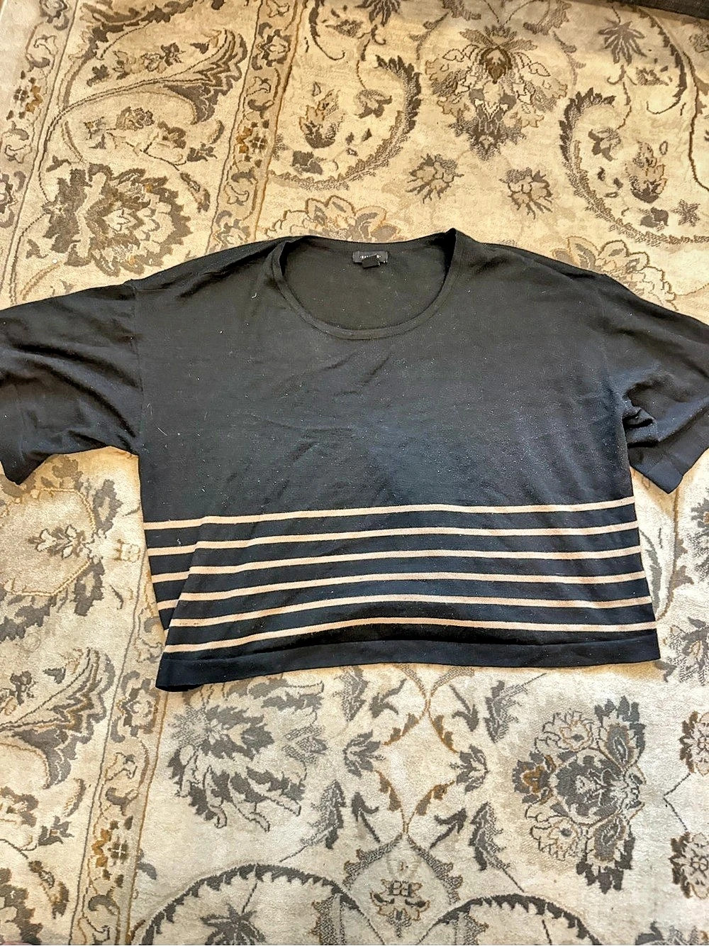 Halogen Striped Short Sleeve Top in Black & White Size Small